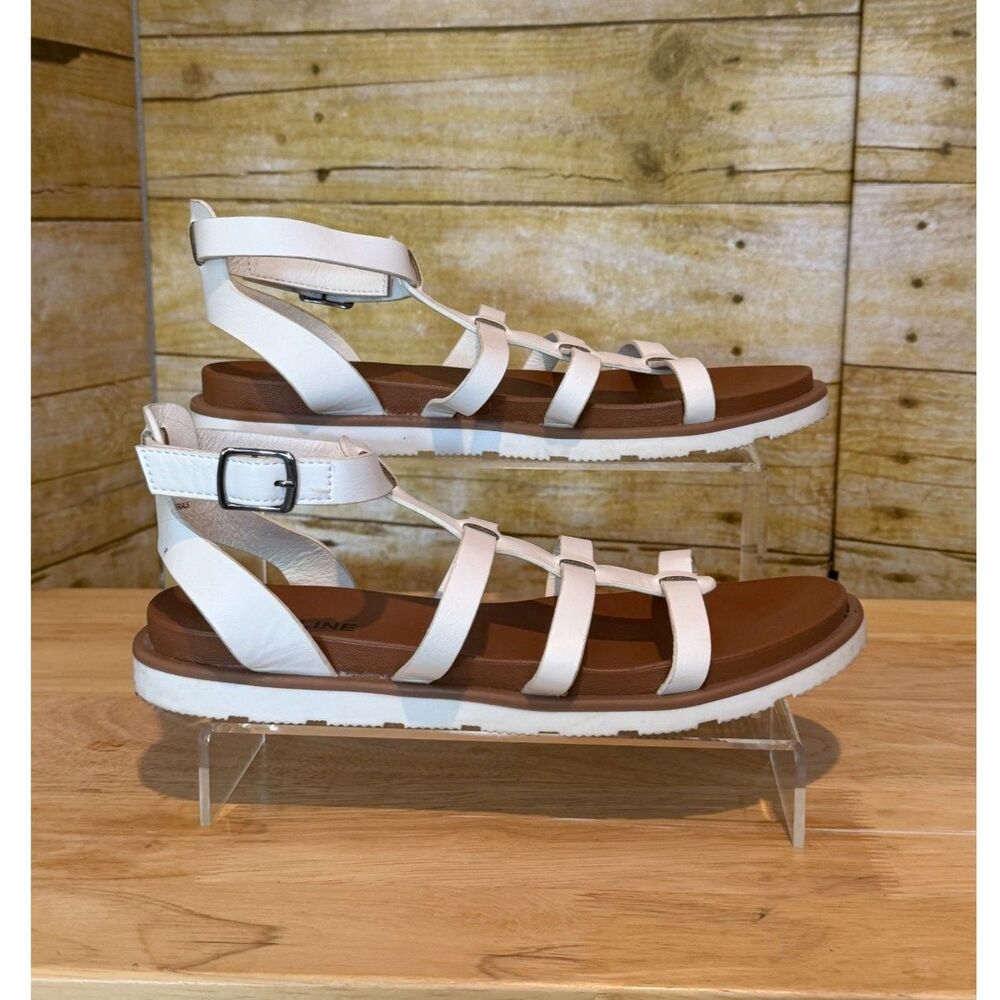 MADELINE WHITE FAUX LEATHER ROUND TOE SANDALS SZ. 8.5 - Picture 2 of 6